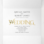 Elegante gouden initialen met ampersand, rozen bru drieluik uitnodiging (Binnenkant midden)