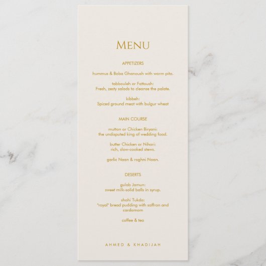Elegante Gouden Islamitische Trouw Menu Kaart Plat (Voorkant)