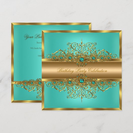Elegante Gouden Jade Turquoise Parels Verjaardagsf Kaart (Voorkant / Achterkant)