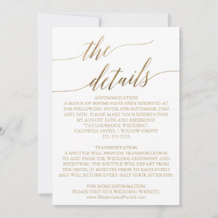 Elegante gouden kalligrafie 5x7" trouwdetails kaar kaart