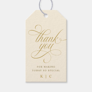 Elegante gouden kalligrafie bruiloft dank u gunst cadeaulabel