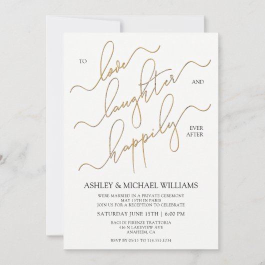 Elegante gouden kalligrafie gelukkig ooit na parti kaart (Voorkant)