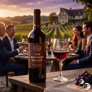 Elegante Gouden Kam Crest Burgundy Familie Landgoe Wijn Etiket