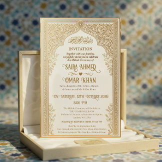 Elegante Gouden Kant Islamitische Nikkah Bruiloft  Kaart