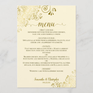 Elegante gouden kanten franjes op ivoren crème bru menu