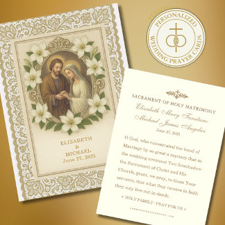 Elegante gouden katholieke trouwgebedkaart visitekaartje