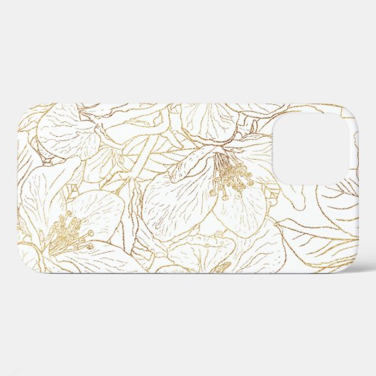 Elegante gouden kersenbloesem bloemen wit ontwerp Case-Mate iPhone case (Achterkant (horizontaal))