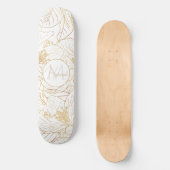 Elegante gouden kersenbloesem bloemen wit ontwerp skateboard (Voorkant)