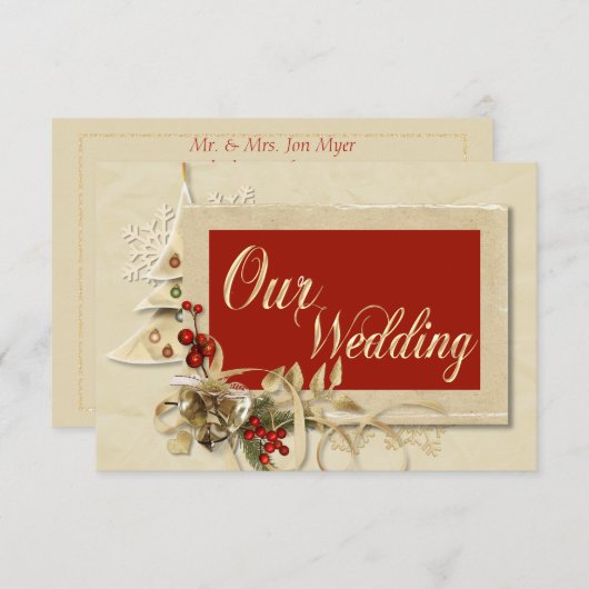 Elegante gouden kerst bruiloft uitnodiging (Voorkant / Achterkant)