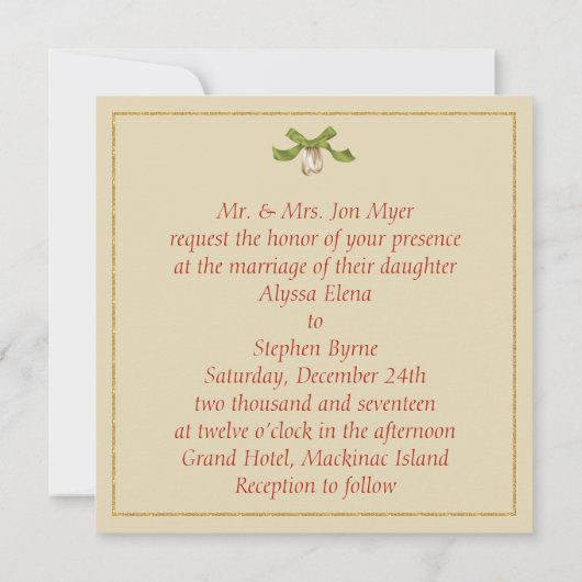 Elegante gouden kerst bruiloft uitnodiging (Achterkant)