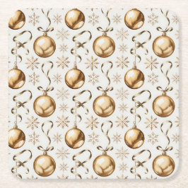 Elegante gouden kerstballen & sneeuwvlokken vierkante kartonnen onderzetter