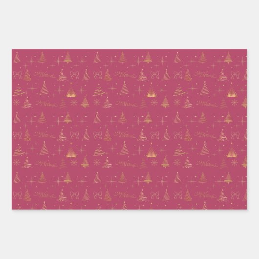 Elegante gouden kerstboom Doodles Inpakpapier Vel (Voorkant 3)