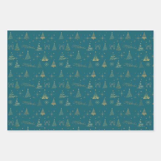 Elegante gouden kerstboom Doodles Inpakpapier Vel (Voorkant 2)