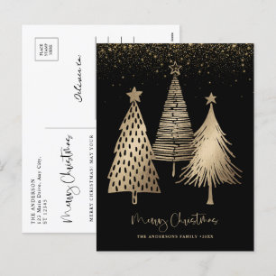 Elegante gouden kerstboom glitter sneeuw feestdagenkaart