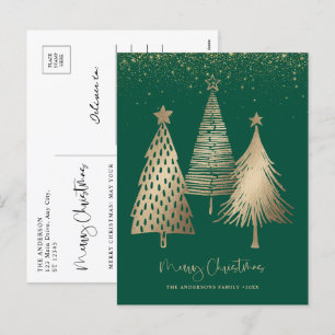 Elegante gouden kerstboom glitter sneeuw feestdagenkaart