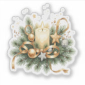 Elegante gouden kerstkaars & dennenvakantie sticker (Voorkant)