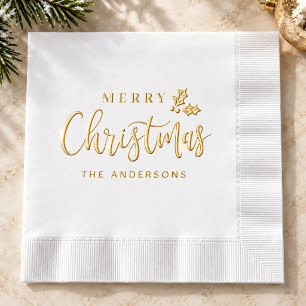 Elegante gouden Kerstmis script familienaam Folie Servetten