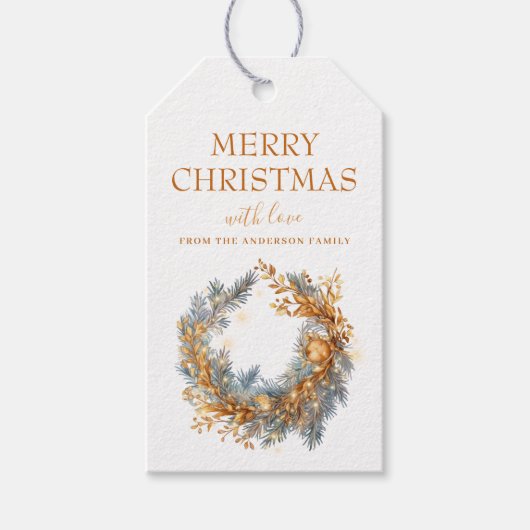 Elegante Gouden Kerstmiskrans Douane Cadeaulabel (Voorkant)