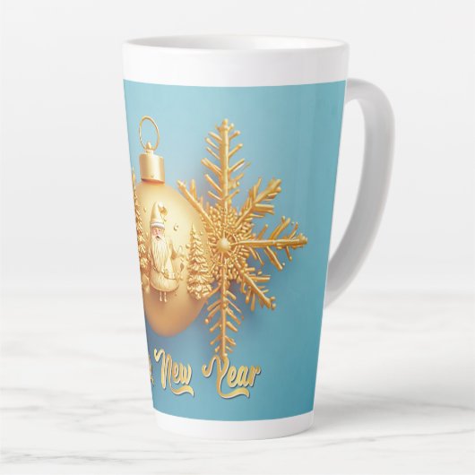 Elegante gouden kerstversieringen met sneeuwvlokke latte mok (Rechterhoek)