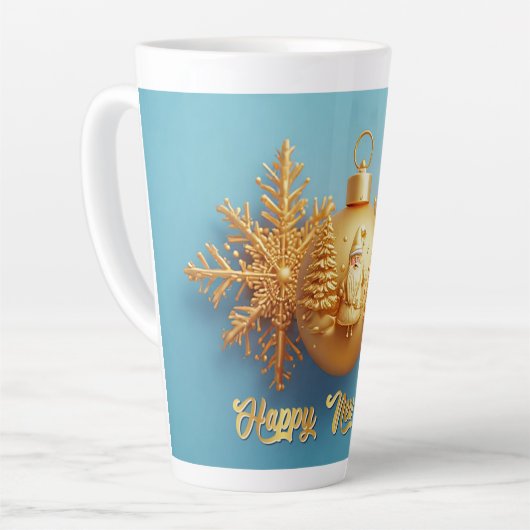 Elegante gouden kerstversieringen met sneeuwvlokke latte mok (Linkerhoek)