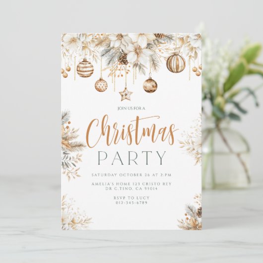 Elegante Gouden Kerstversieringen Vakantie Party Kaart (Staand voorkant)