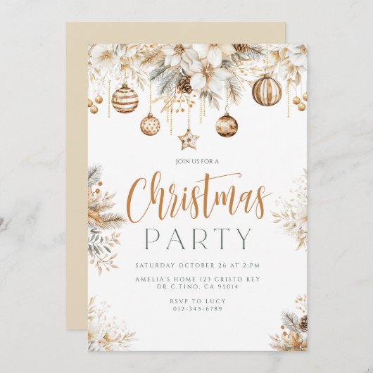 Elegante Gouden Kerstversieringen Vakantie Party Kaart (Voorkant / Achterkant)