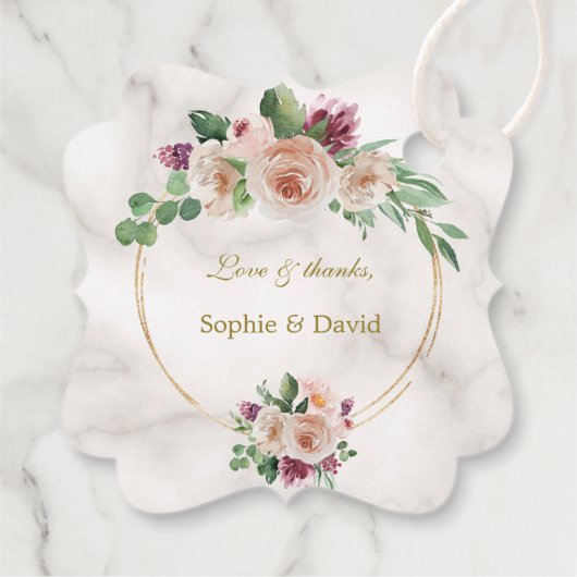 Elegante Gouden Klassiek Blauwe Bloemige Trouw Bedankjes Labels (Achterkant)