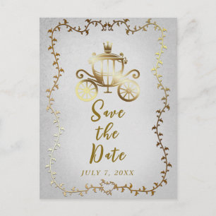 Elegante Gouden Koets Verhaalboek Save the Date Aankondigingskaart