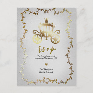Elegante Gouden Koets Verhalenboek Huwelijks R.S.V Aankondigingskaart