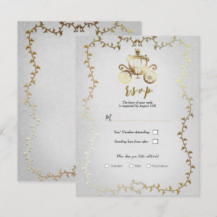 Elegante Gouden Koets Witte Verhaalboek Huwelijks Kaart