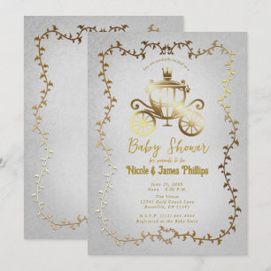 Elegante Gouden Koets Witte Verhaaltjes Baby Showe Kaart