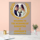 Elegante gouden krans foto bruiloft Welkom Frosted Acryl Bord (Huwelijk)