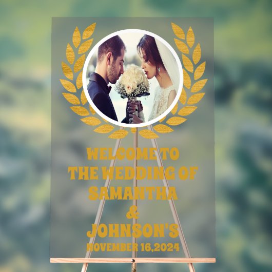 Elegante gouden krans foto bruiloft Welkom Frosted Acryl Bord (Neutraal)