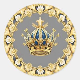Elegante Gouden Kroon Ronde Sticker