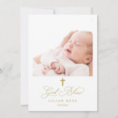 Elegante Gouden Kruis Calligrafie Foto Doop Kaart (Achterkant)