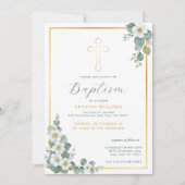Elegante gouden kruis doop uitnodiging (Voorkant)