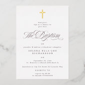 Elegante Gouden Kruis Kalligrafie Doop Folie Uitnodiging (Voorkant)