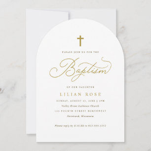 Elegante Gouden Kruis Script Calligrafie Doop Kaart