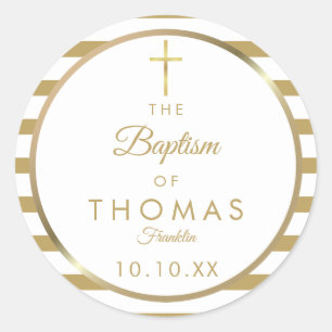 Elegante Gouden Kruis Streep Doop Christening Ronde Sticker
