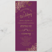 Elegante  gouden krullen op Magenta Plum Wedding Programma (Voorkant)