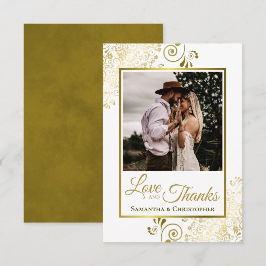 Elegante gouden krullen op witte liefde & Bedankt  (Voorkant / Achterkant)