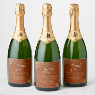 Elegante gouden krullen roest Sinaasappel bruiloft Sparkling Wijnetiket