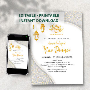 Elegante Gouden Lantaarns Ramadan Iftar-diner Kaart