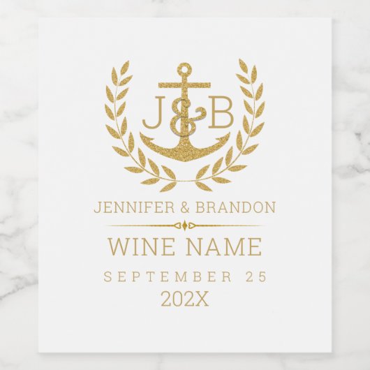Elegante gouden laurierkrans en anker wijn etiket (Enkel label)