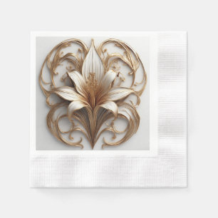 Elegante Gouden Lelie Witte Sierontwerp Servet