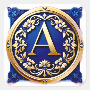 Elegante gouden letter A medaille met bloemenkrans Vierkante Sticker