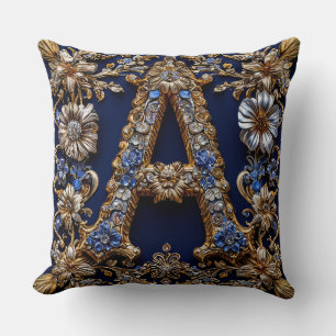 Elegante gouden letter "A" met sierlijke bloemende Kussen
