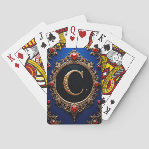 Elegante Gouden Letter C Omringd door Harten Pokerkaarten