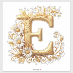 Elegante Gouden Letter E Met Bloemontwerp Sticker