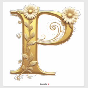 Elegante gouden letter P met bloemversieringen Sticker